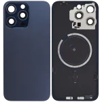 Iphone 15 Pro Max ile Uyumlu Arka Cam Çelik Plakalı MagSafe Mıknatıs Önceden Takılmış Kapak  Mavi Titanyum