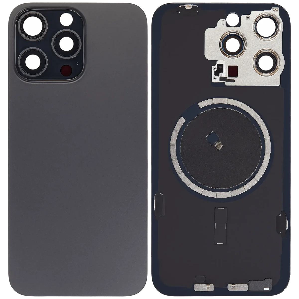 Iphone 15 Pro Max ile Uyumlu Arka Cam Çelik Plakalı MagSafe Mıknatıs Önceden Takılmış Kapak  Siyah Titanyum - Görsel 1