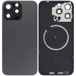 Iphone 15 Pro Max ile Uyumlu Arka Cam Çelik Plakalı MagSafe Mıknatıs Önceden Takılmış Kapak  Siyah Titanyum