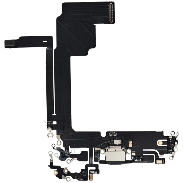 Iphone 15 Pro Max ile Uyumlu Şarj Portu Esnek Kablosu Aftermarket Plus Siyah Titanyum ile Uyumlu
