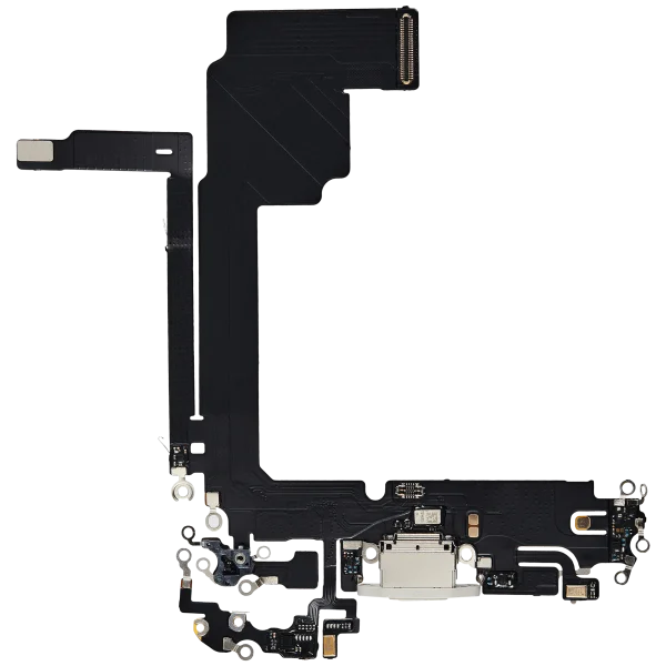 Iphone 15 Pro Max ile Uyumlu Şarj Portu Esnek Kablosu Aftermarket Plus ile Uyumlu Beyaz Titanyum