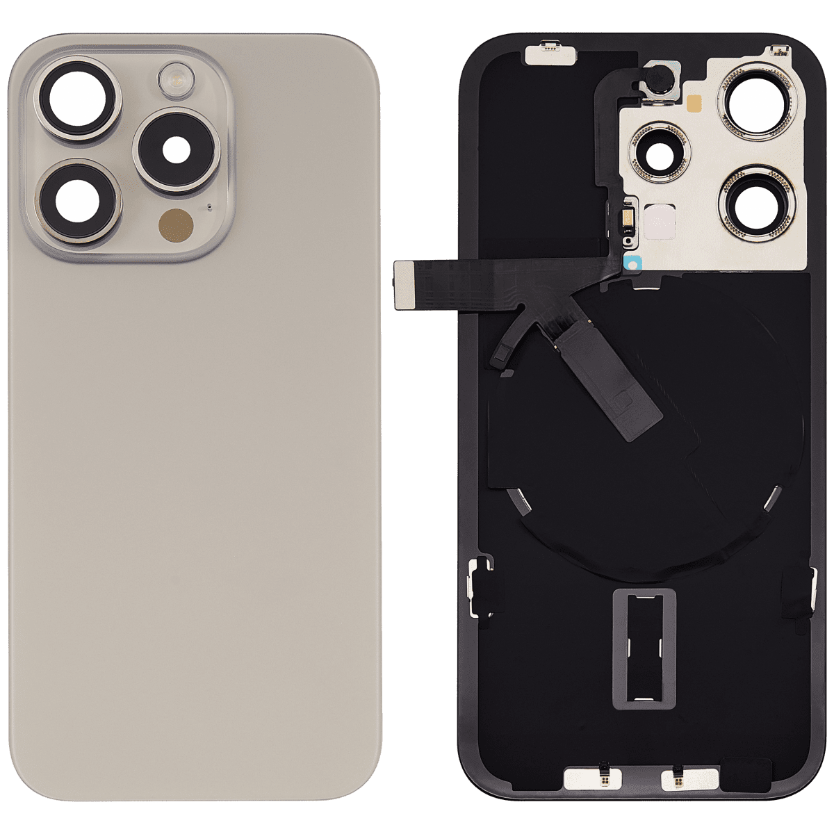 Iphone 15 Pro ile Uyumlu Arka Cam Çelik Plakalı Kablosuz NFC Şarj MagSafe Mıknatıs ve El Feneri Esnek ile Uyumlu  Doğal Titanyum - Görsel 1