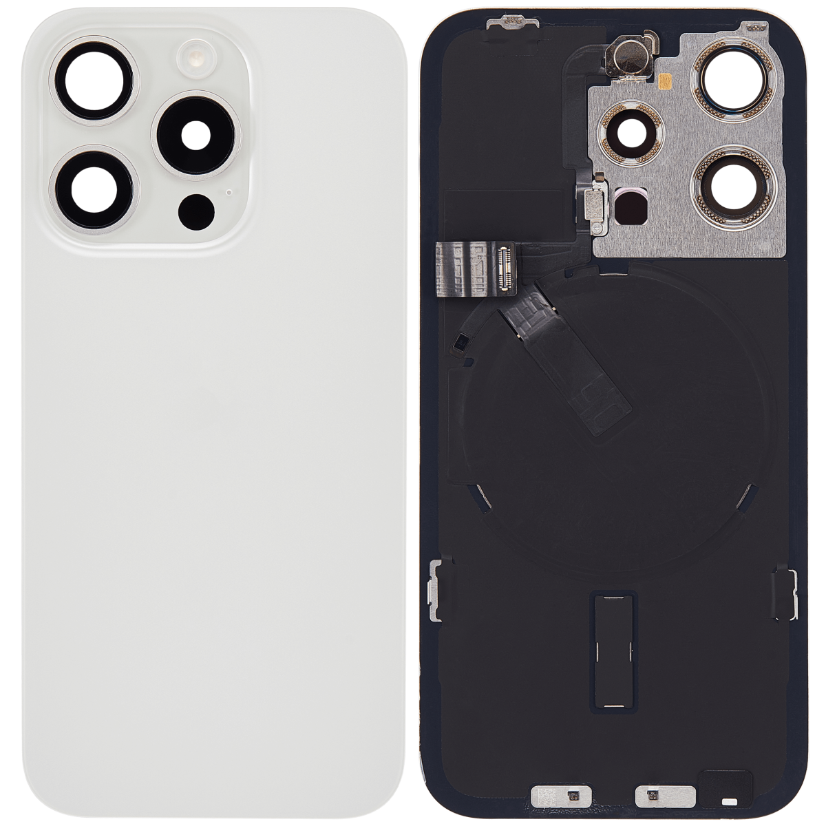 Iphone 15 Pro ile Uyumlu Arka Cam Çelik Plakalı Kablosuz NFC Şarj MagSafe Mıknatıs ve El Feneri Esnek ile Uyumlu Full Beyaz Titanyum - Görsel 2