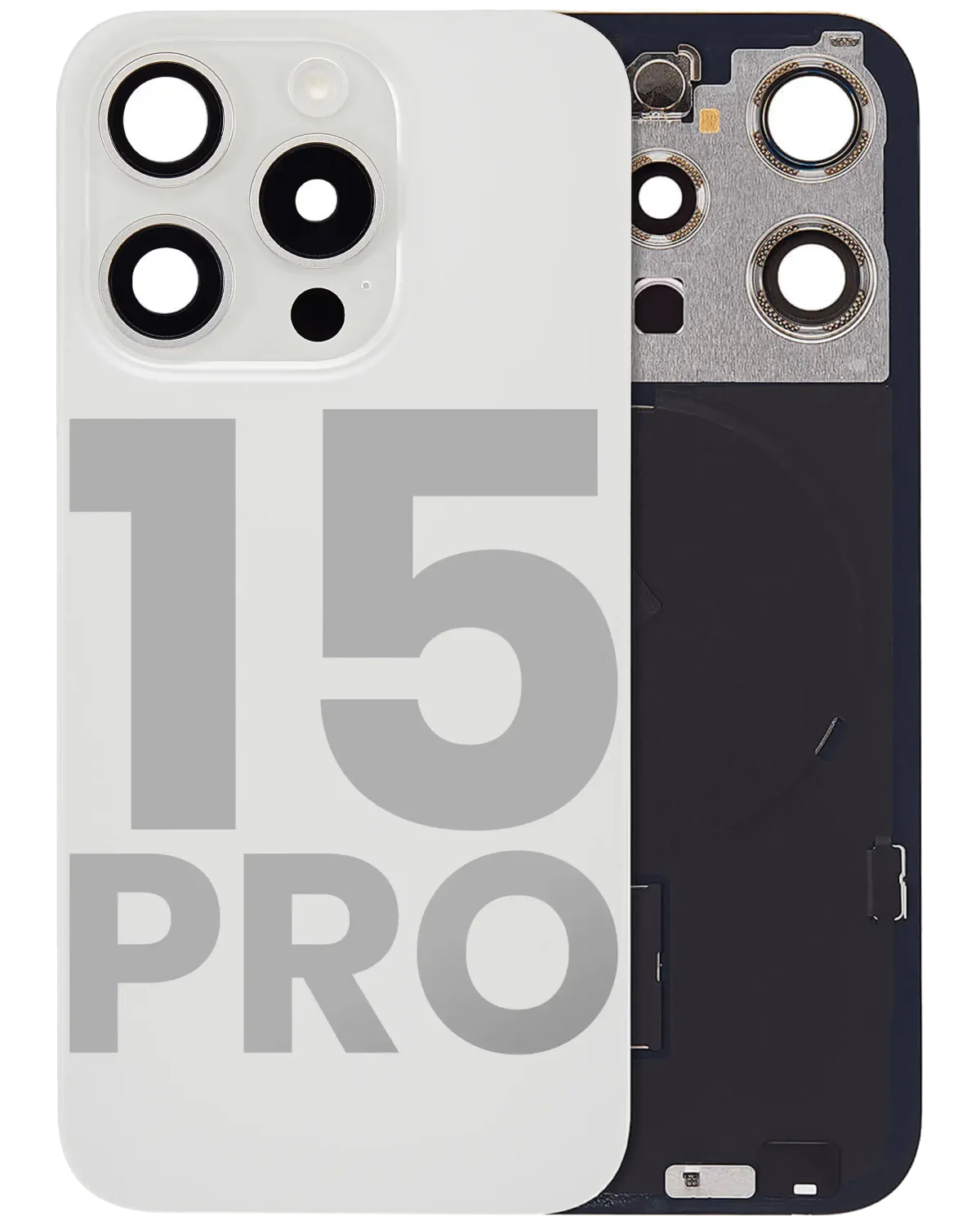 Iphone 15 Pro ile Uyumlu Arka Cam Çelik Plakalı Kablosuz NFC Şarj MagSafe Mıknatıs ve El Feneri Esnek ile Uyumlu Full Beyaz Titanyum