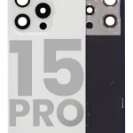 Iphone 15 Pro ile Uyumlu Arka Cam Çelik Plakalı Kablosuz NFC Şarj MagSafe Mıknatıs ve El Feneri Esnek ile Uyumlu Full Beyaz Titanyum