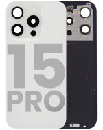 Iphone 15 Pro ile Uyumlu Arka Cam Çelik Plakalı Kablosuz NFC Şarj MagSafe Mıknatıs ve El Feneri Esnek ile Uyumlu Full Beyaz Titanyum