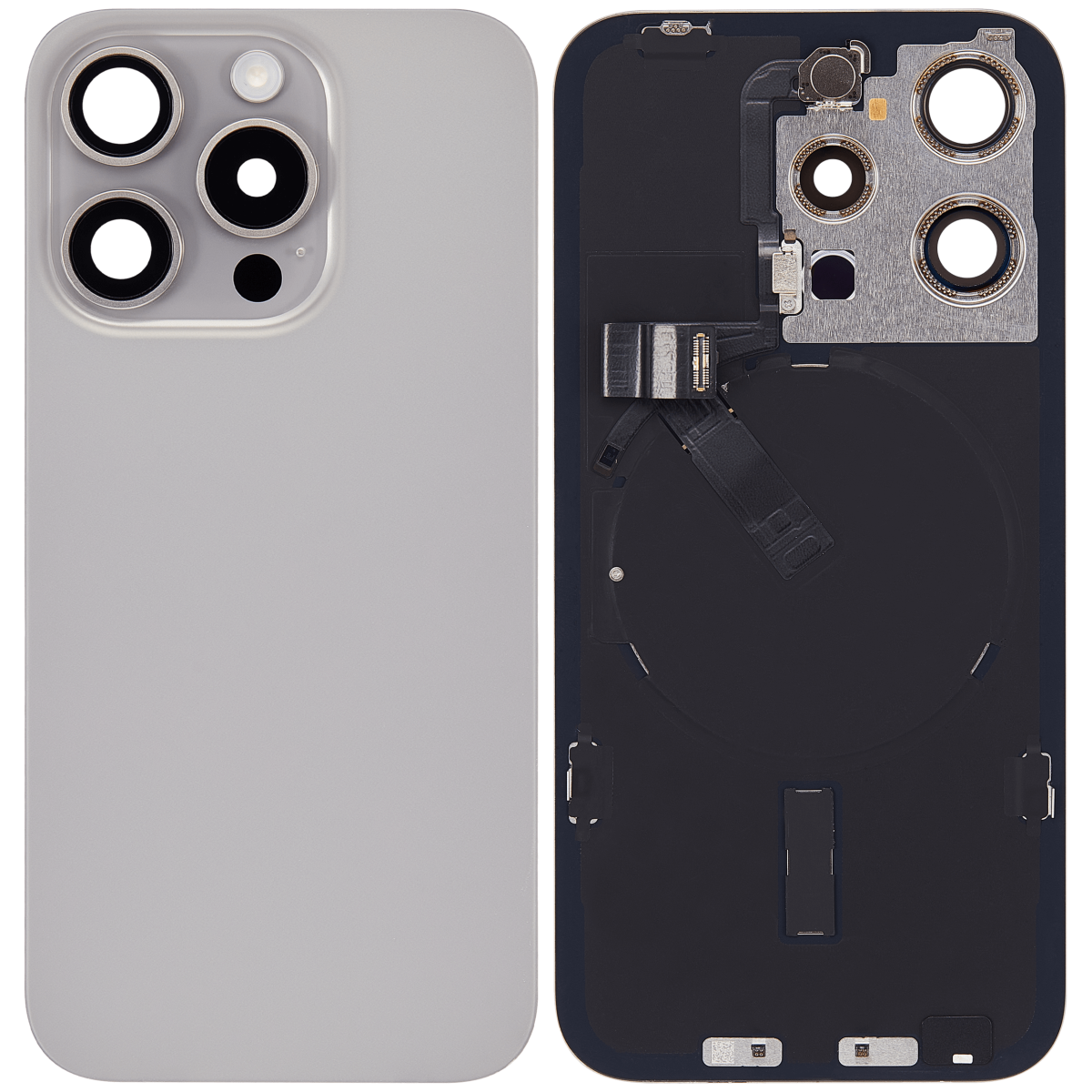 Iphone 15 Pro ile Uyumlu Arka Cam Çelik Plakalı Kablosuz NFC Şarj MagSafe Mıknatıs ve El Feneri Esnek ile Uyumlu Full Doğal Titanyum - Görsel 2