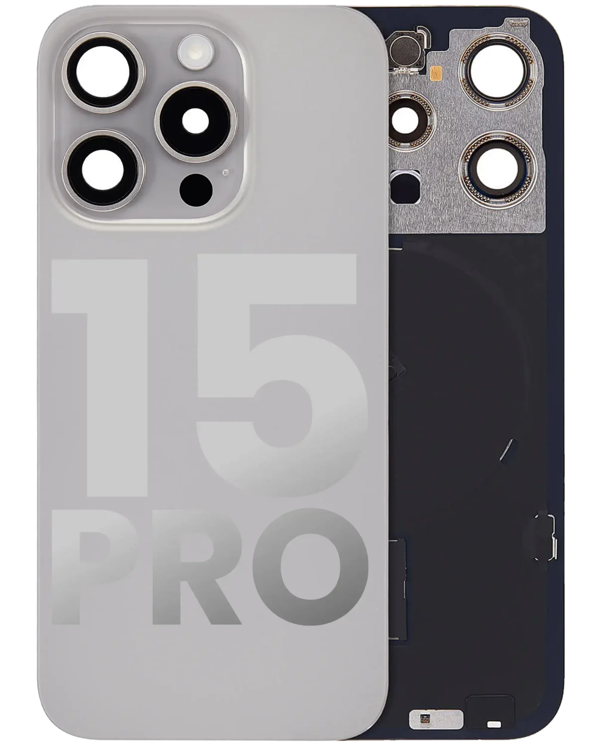 Iphone 15 Pro ile Uyumlu Arka Cam Çelik Plakalı Kablosuz NFC Şarj MagSafe Mıknatıs ve El Feneri Esnek ile Uyumlu Full Doğal Titanyum