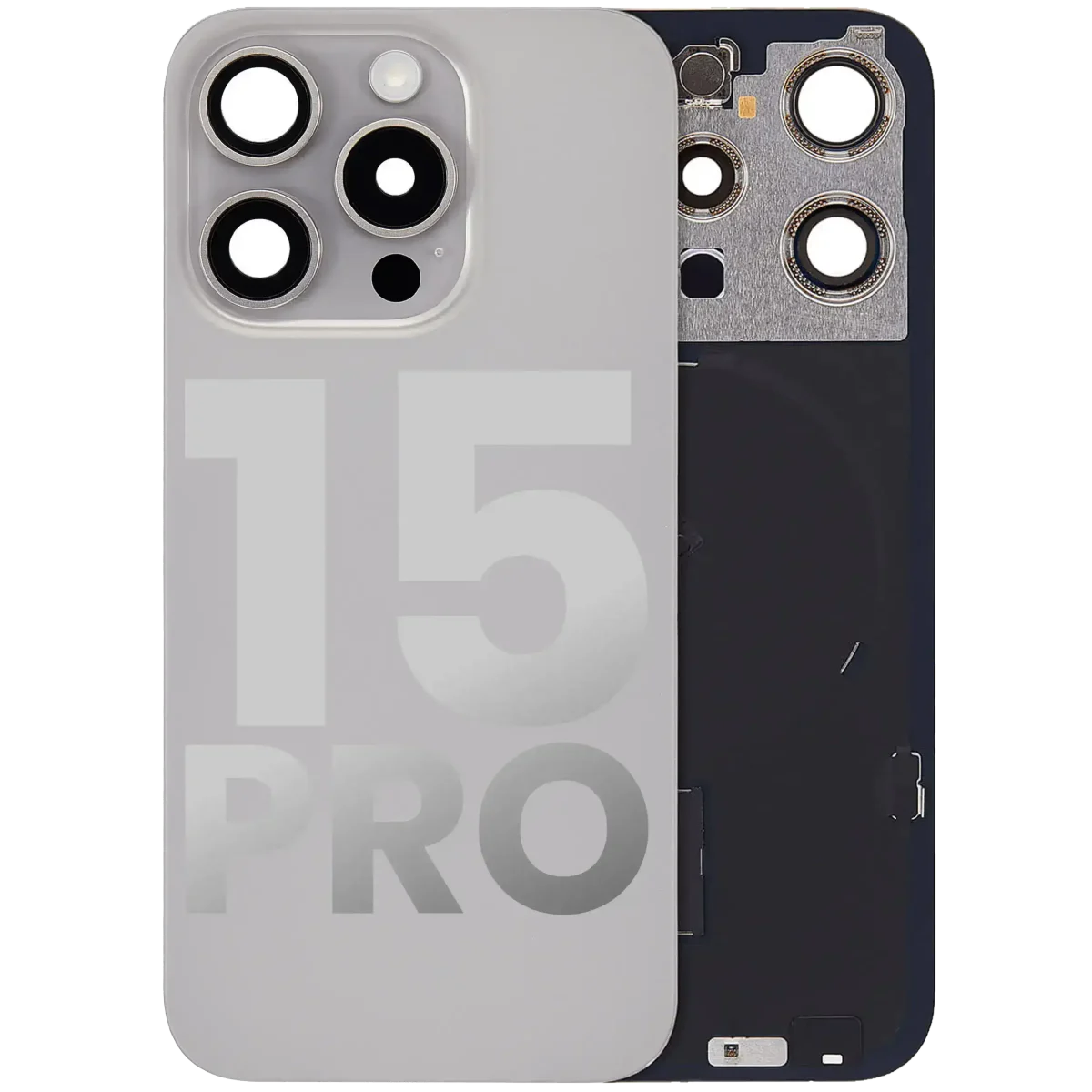 Iphone 15 Pro ile Uyumlu Arka Cam Çelik Plakalı Kablosuz NFC Şarj MagSafe Mıknatıs ve El Feneri Esnek ile Uyumlu Full  Doğal Titanyum