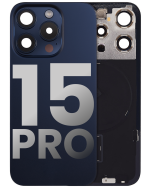 Iphone 15 Pro ile Uyumlu Arka Cam Çelik Plakalı Kablosuz NFC Şarj MagSafe Mıknatıs ve El Feneri Esnek ile Uyumlu Full Mavi Titanyum