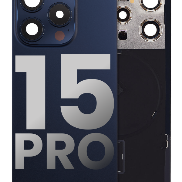 Iphone 15 Pro ile Uyumlu Arka Cam Çelik Plakalı Kablosuz NFC Şarj MagSafe Mıknatıs ve El Feneri Esnek ile Uyumlu Full Mavi Titanyum