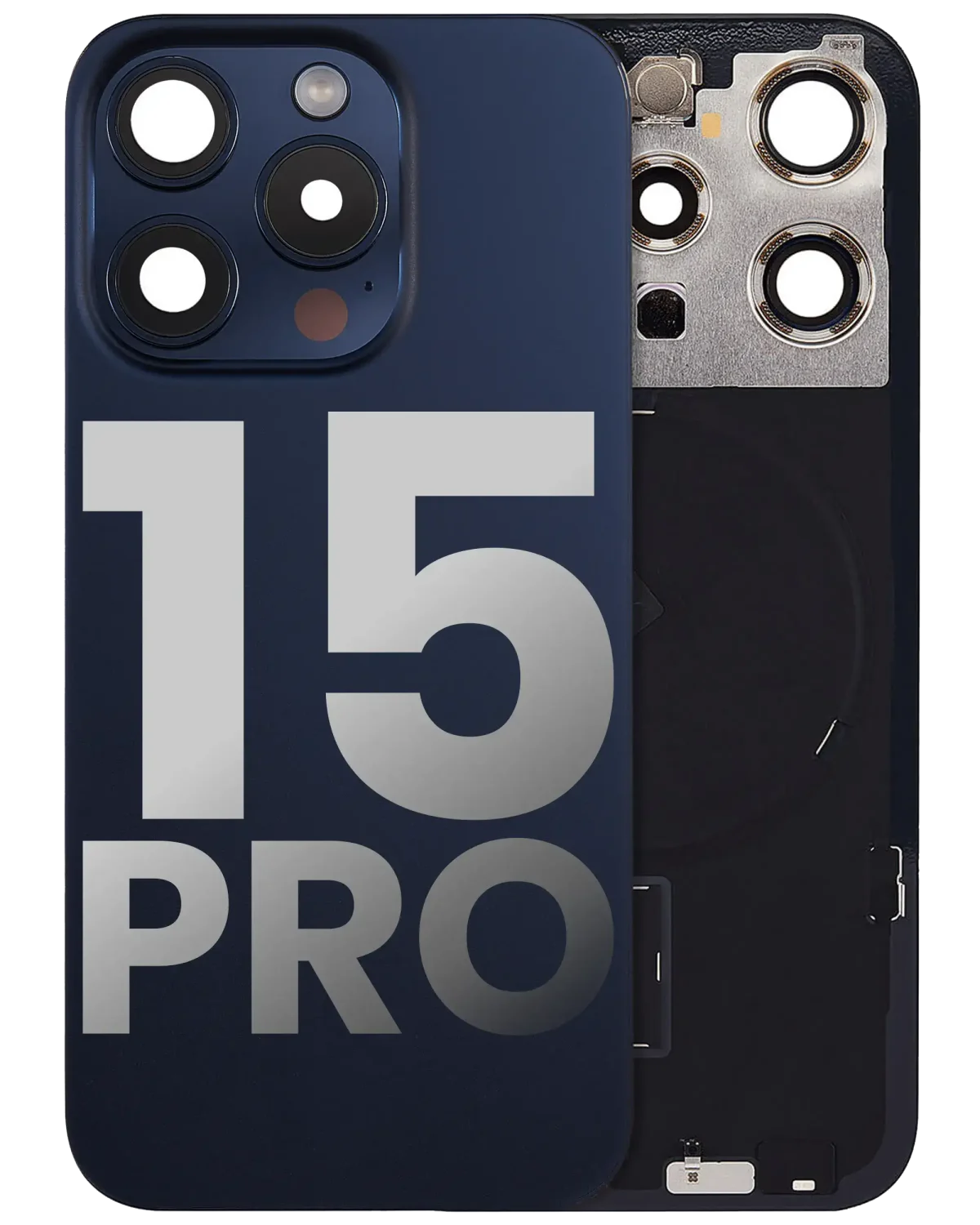 Iphone 15 Pro ile Uyumlu Arka Cam Çelik Plakalı Kablosuz NFC Şarj MagSafe Mıknatıs ve El Feneri Esnek ile Uyumlu Full  Mavi Titanyum
