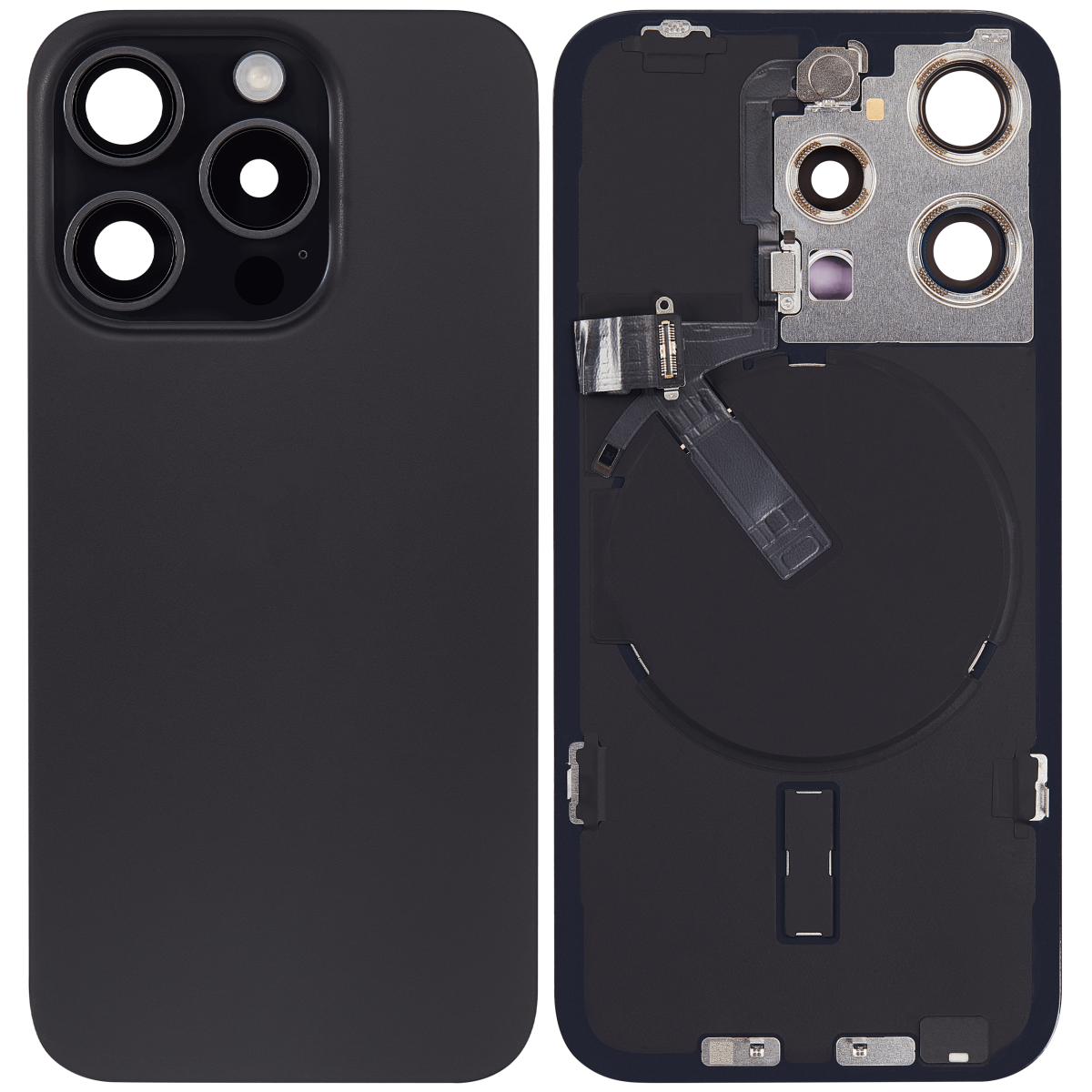 Iphone 15 Pro ile Uyumlu Arka Cam Çelik Plakalı Kablosuz NFC Şarj MagSafe Mıknatıs ve El Feneri Esnek ile Uyumlu Full Siyah Titanyum - Görsel 2
