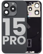 Iphone 15 Pro ile Uyumlu Arka Cam Çelik Plakalı Kablosuz NFC Şarj MagSafe Mıknatıs ve El Feneri Esnek ile Uyumlu Full Siyah Titanyum