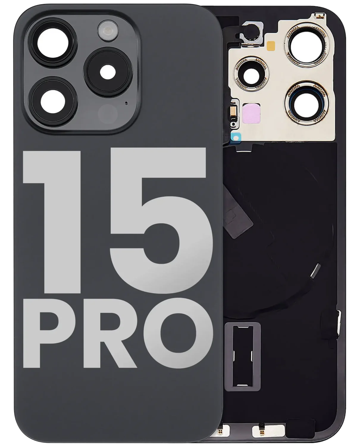 Iphone 15 Pro ile Uyumlu Arka Cam Çelik Plakalı Kablosuz NFC Şarj MagSafe Mıknatıs ve El Feneri Esnek ile Uyumlu Full  Siyah Titanyum