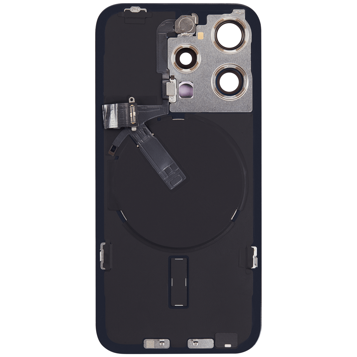 Iphone 15 Pro ile Uyumlu Arka Cam Çelik Plakalı Kablosuz NFC Şarj MagSafe Mıknatıs ve El Feneri Esnek ile Uyumlu Full Siyah Titanyum - Görsel 3