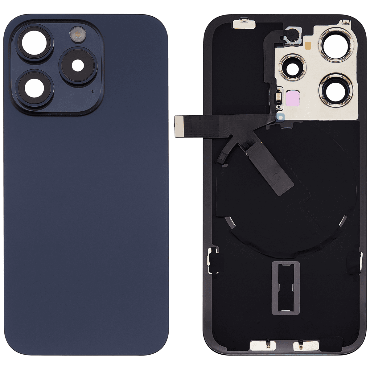 Iphone 15 Pro ile Uyumlu Arka Cam Çelik Plakalı Kablosuz NFC Şarj MagSafe Mıknatıs ve El Feneri Esnek ile Uyumlu  Mavi Titanyum - Görsel 1