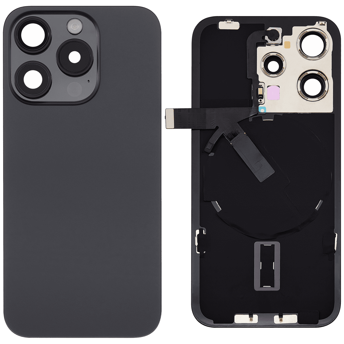 Iphone 15 Pro ile Uyumlu Arka Cam Çelik Plakalı Kablosuz NFC Şarj MagSafe Mıknatıs ve El Feneri Esnek ile Uyumlu  Siyah Titanyum - Görsel 1