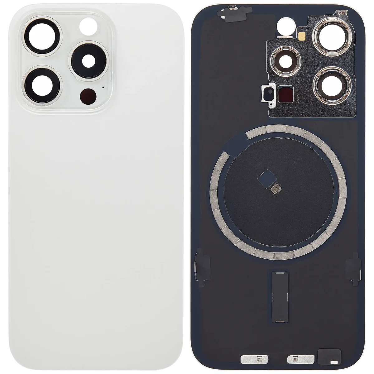Iphone 15 Pro ile Uyumlu Arka Cam Çelik Plakalı MagSafe Mıknatıs Önceden Takılmış Kapak  Beyaz Titanyum - Görsel 1