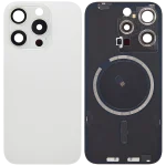 Iphone 15 Pro ile Uyumlu Arka Cam Çelik Plakalı MagSafe Mıknatıs Önceden Takılmış Kapak  Beyaz Titanyum