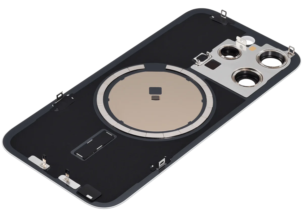 Iphone 15 Pro ile Uyumlu Arka Cam Çelik Plakalı MagSafe Mıknatıs Önceden Takılmış Kapak  Beyaz Titanyum - Görsel 4