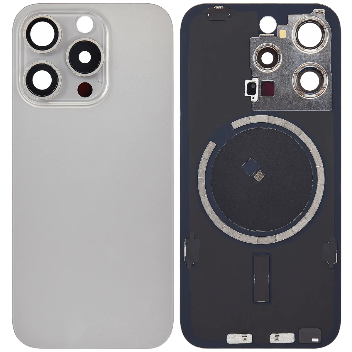 Iphone 15 Pro ile Uyumlu Arka Cam Çelik Plakalı MagSafe Mıknatıs Önceden Takılmış Kapak  Doğal Titanyum - Görsel 1