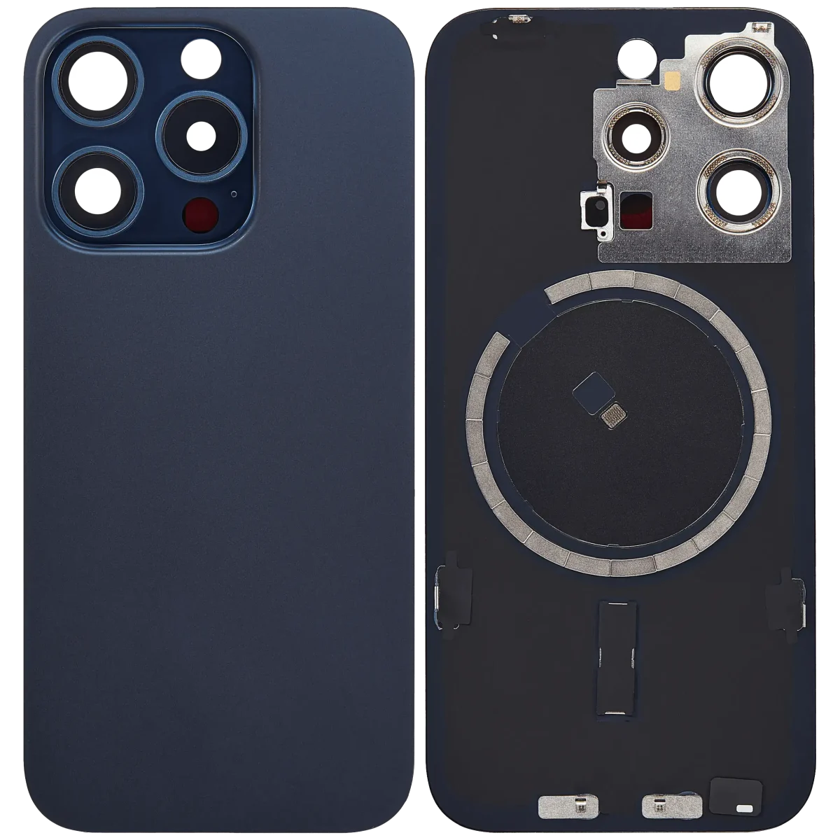 Iphone 15 Pro ile Uyumlu Arka Cam Çelik Plakalı MagSafe Mıknatıs Önceden Takılmış Kapak  Mavi Titanyum - Görsel 1