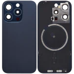 Iphone 15 Pro ile Uyumlu Arka Cam Çelik Plakalı MagSafe Mıknatıs Önceden Takılmış Kapak  Mavi Titanyum