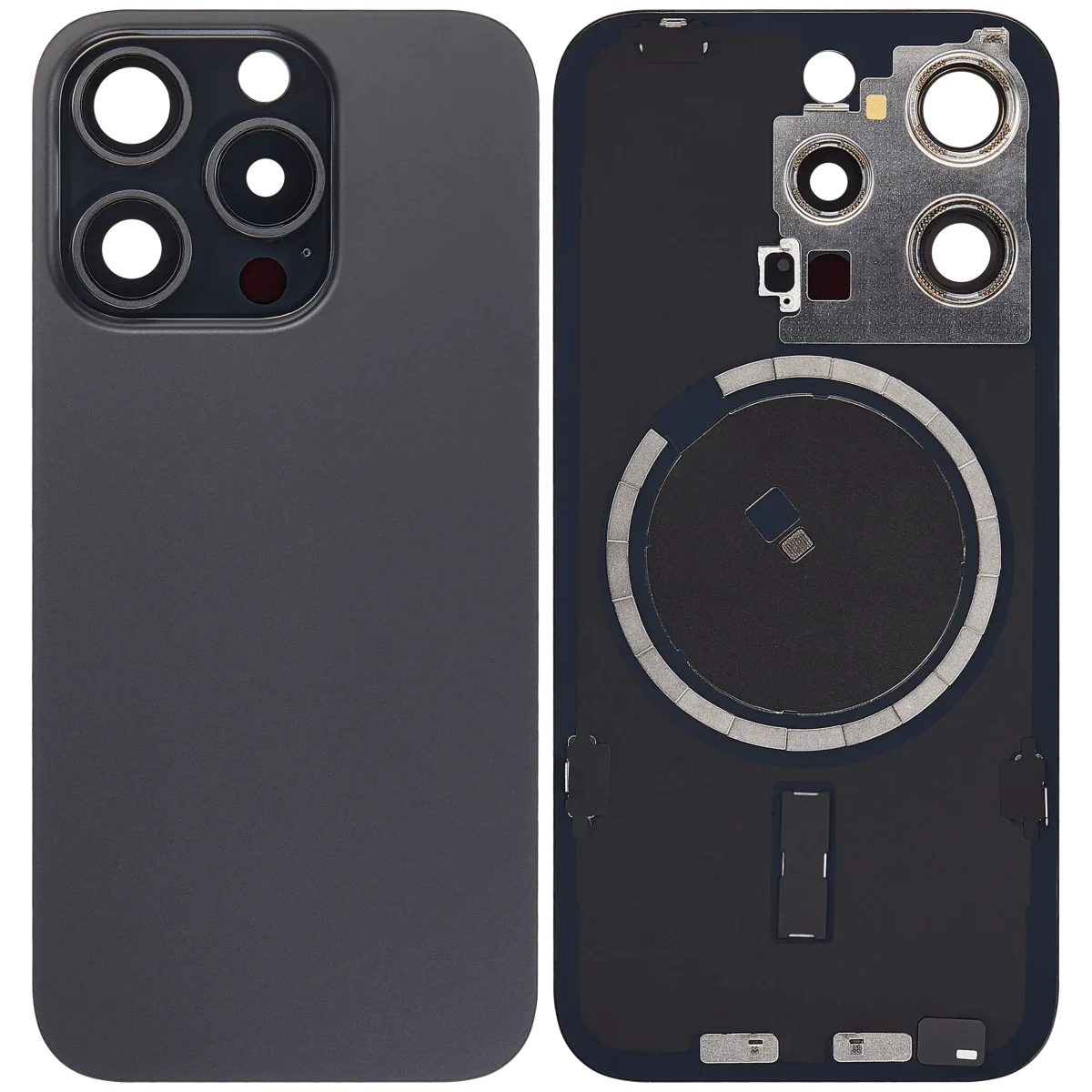 Iphone 15 Pro ile Uyumlu Arka Cam Çelik Plakalı MagSafe Mıknatıs Önceden Takılmış Kapak  Siyah Titanyum - Görsel 1