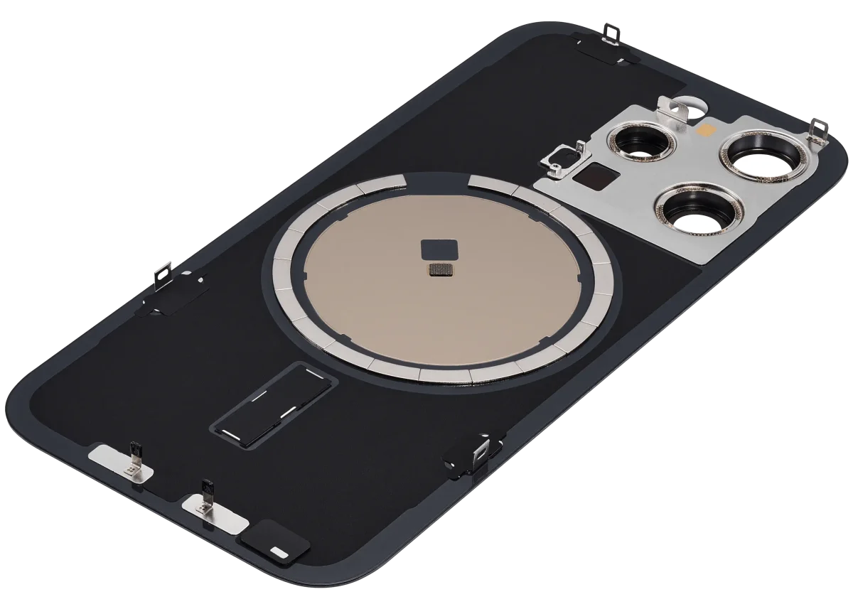 Iphone 15 Pro ile Uyumlu Arka Cam Çelik Plakalı MagSafe Mıknatıs Önceden Takılmış Kapak  Siyah Titanyum - Görsel 4