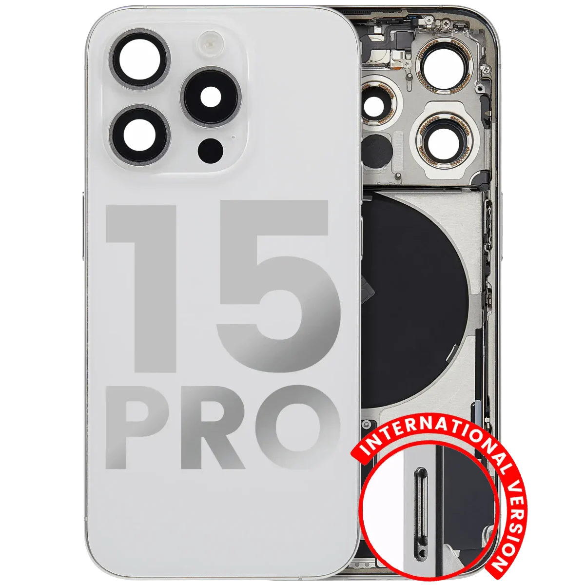 Iphone 15 Pro ile Uyumlu Kasa Bileşenler Önceden Takılmış Uluslararası Sürüm ile Uyumlu Kasa Kasa Beyaz Titanyum