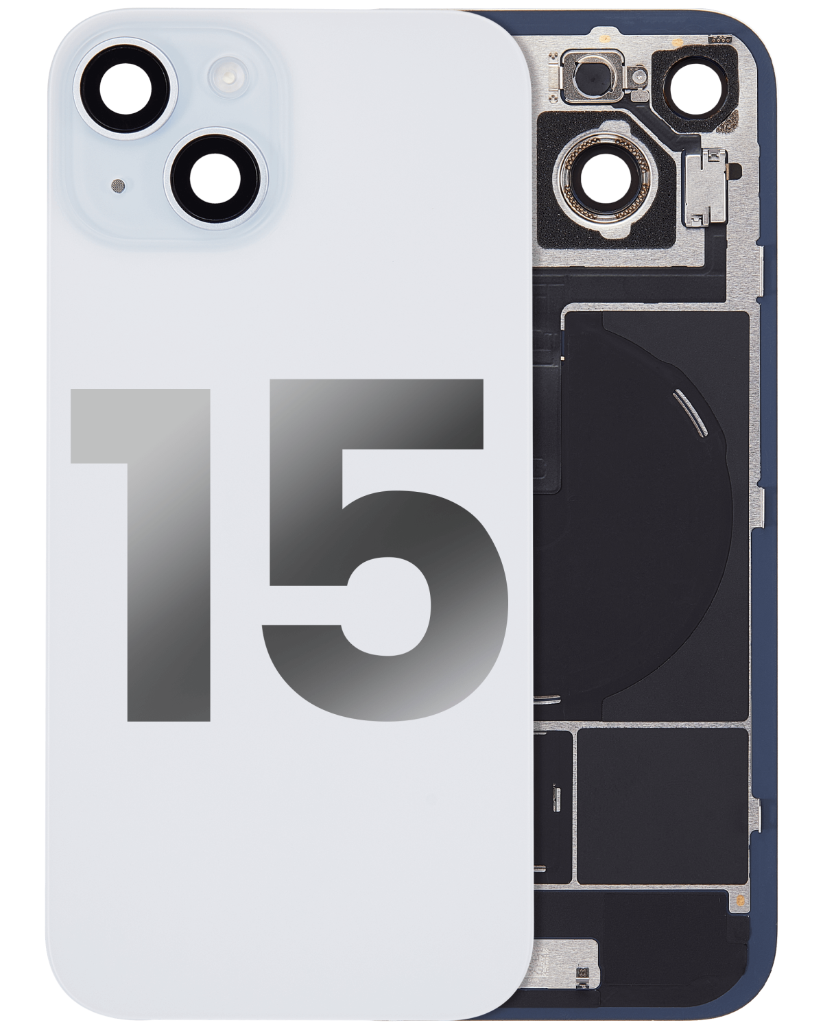 Iphone 15 ile Uyumlu Arka Cam Çelik Plakalı Kablosuz NFC Şarj MagSafe Mıknatıs ve El Feneri Esnek ile Uyumlu Full Mavi