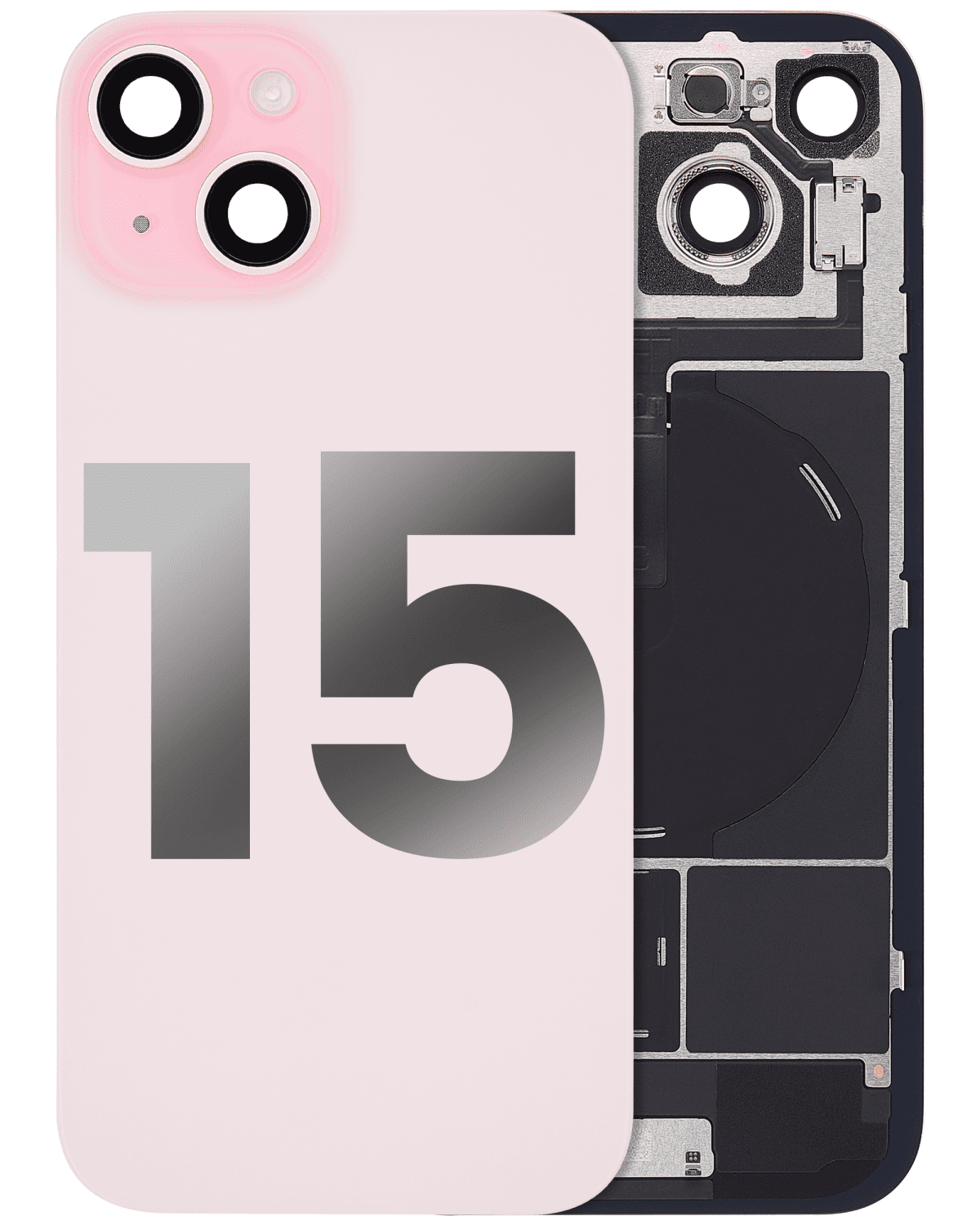 Iphone 15 ile Uyumlu Arka Cam Çelik Plakalı Kablosuz NFC Şarj MagSafe Mıknatıs ve El Feneri Esnek ile Uyumlu Full Rose
