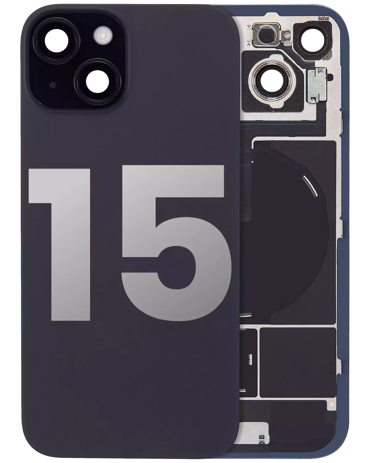 Iphone 15 ile Uyumlu Arka Cam Çelik Plakalı Kablosuz NFC Şarj MagSafe Mıknatıs ve El Feneri Esnek ile Uyumlu Full  Siyah