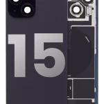 Iphone 15 ile Uyumlu Arka Cam Çelik Plakalı Kablosuz NFC Şarj MagSafe Mıknatıs ve El Feneri Esnek ile Uyumlu Full  Siyah