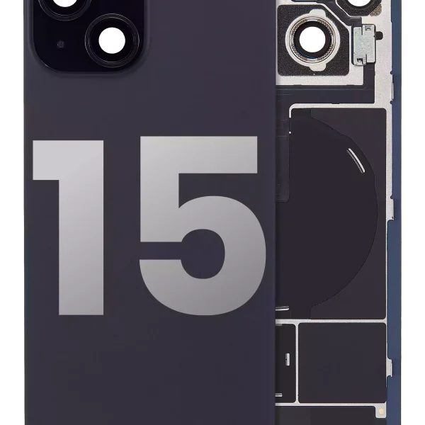 Iphone 15 ile Uyumlu Arka Cam Çelik Plakalı Kablosuz NFC Şarj MagSafe Mıknatıs ve El Feneri Esnek ile Uyumlu Full  Siyah