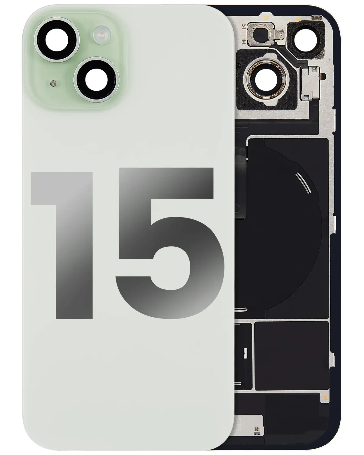 Iphone 15 ile Uyumlu Arka Cam Çelik Plakalı Kablosuz NFC Şarj MagSafe Mıknatıs ve El Feneri Esnek ile Uyumlu Full  Yeşil