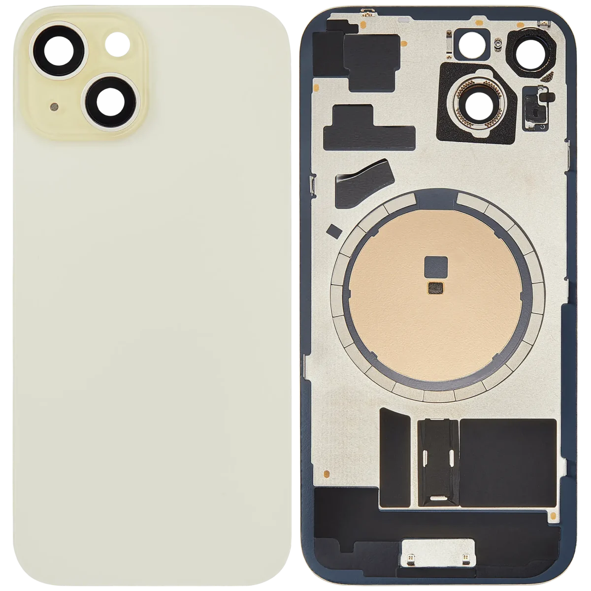 Iphone 15 ile Uyumlu Arka Cam Çelik Plakalı MagSafe Mıknatıs Önceden Takılmış Kapak  Sarı - Görsel 1