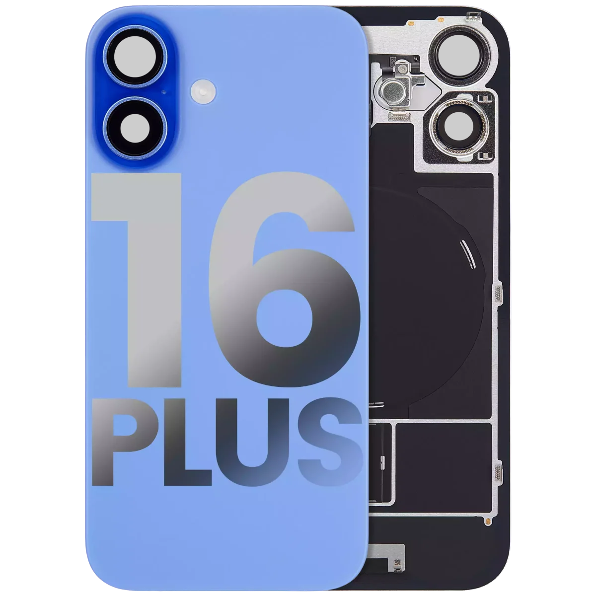 Iphone 16 Plus ile Uyumlu Arka Cam Çelik Plakalı Kablosuz NFC Şarj MagSafe Mıknatıs ve El Feneri Esnek ile Uyumlu Full A Sınıfı Ultramarine