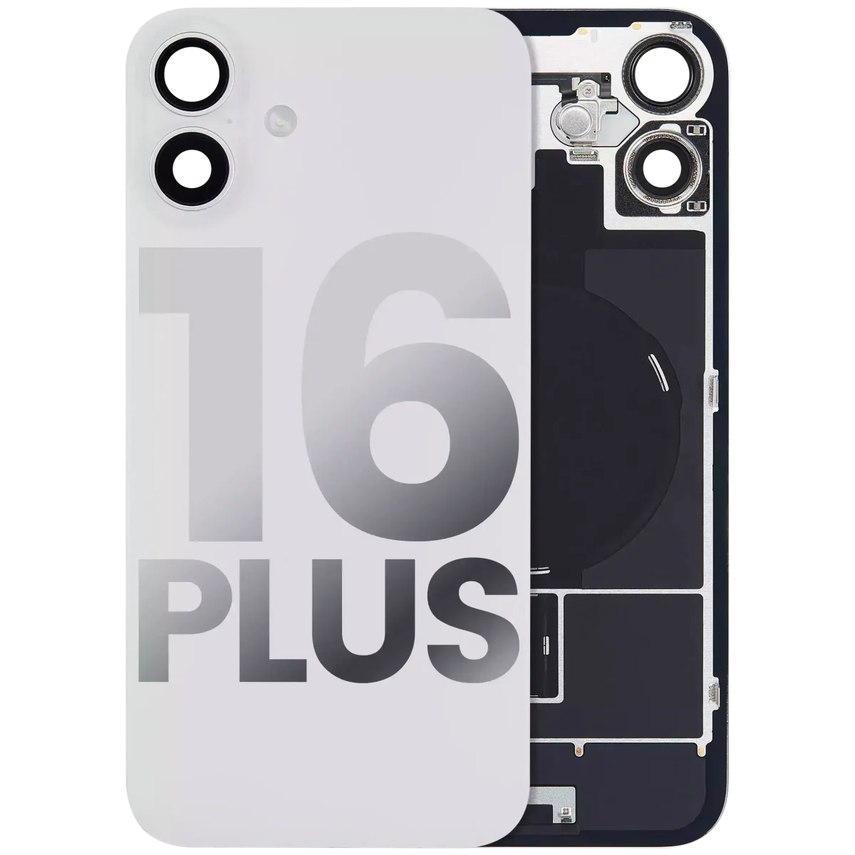 Iphone 16 Plus ile Uyumlu Arka Cam Çelik Plakalı Kablosuz NFC Şarj MagSafe Mıknatıs ve El Feneri Esnek ile Uyumlu Full Beyaz
