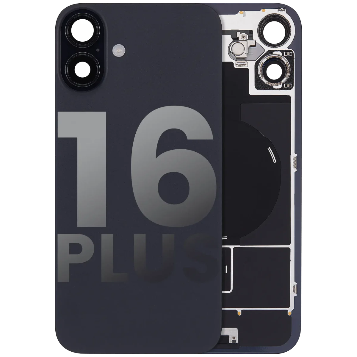 Iphone 16 Plus ile Uyumlu Arka Cam Çelik Plakalı Kablosuz NFC Şarj MagSafe Mıknatıs ve El Feneri Esnek ile Uyumlu Full  Siyah
