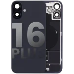 Iphone 16 Plus ile Uyumlu Arka Cam Çelik Plakalı Kablosuz NFC Şarj MagSafe Mıknatıs ve El Feneri Esnek ile Uyumlu Full  Siyah