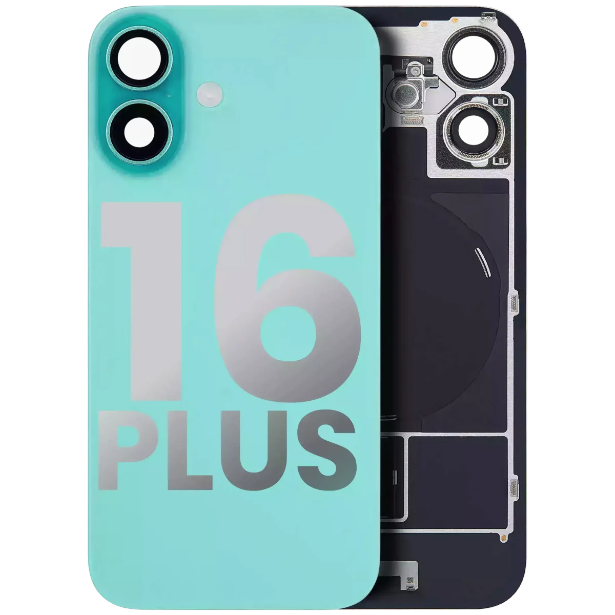 Iphone 16 Plus ile Uyumlu Arka Cam Çelik Plakalı Kablosuz NFC Şarj MagSafe Mıknatıs ve El Feneri Esnek ile Uyumlu Full Teal