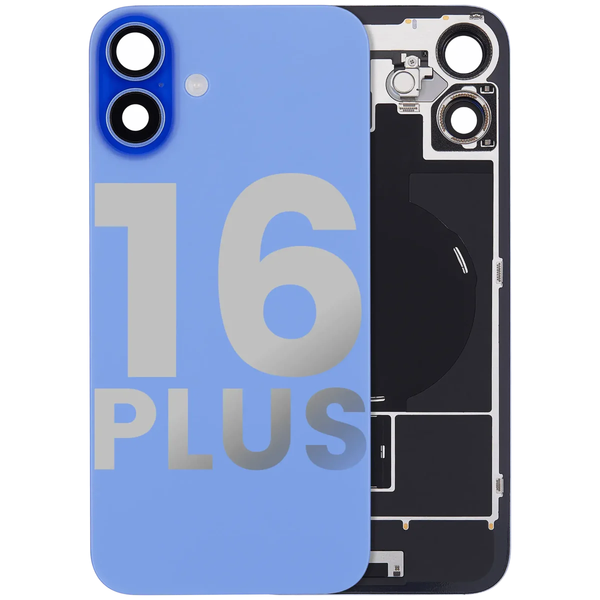 Iphone 16 Plus ile Uyumlu Arka Cam Çelik Plakalı Kablosuz NFC Şarj MagSafe Mıknatıs ve El Feneri Esnek ile Uyumlu Full  Ultramarine