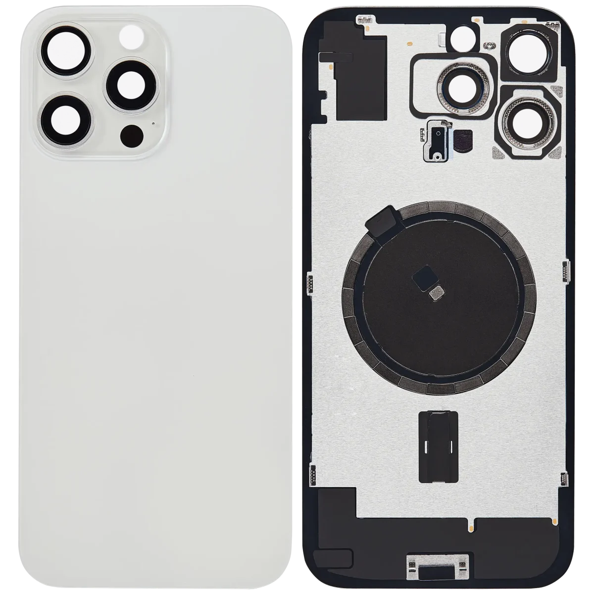 Iphone 16 Pro Max ile Uyumlu Arka Cam Çelik Plakalı MagSafe Mıknatıs Önceden Takılmış Kapak  Beyaz Titanyum - Görsel 2