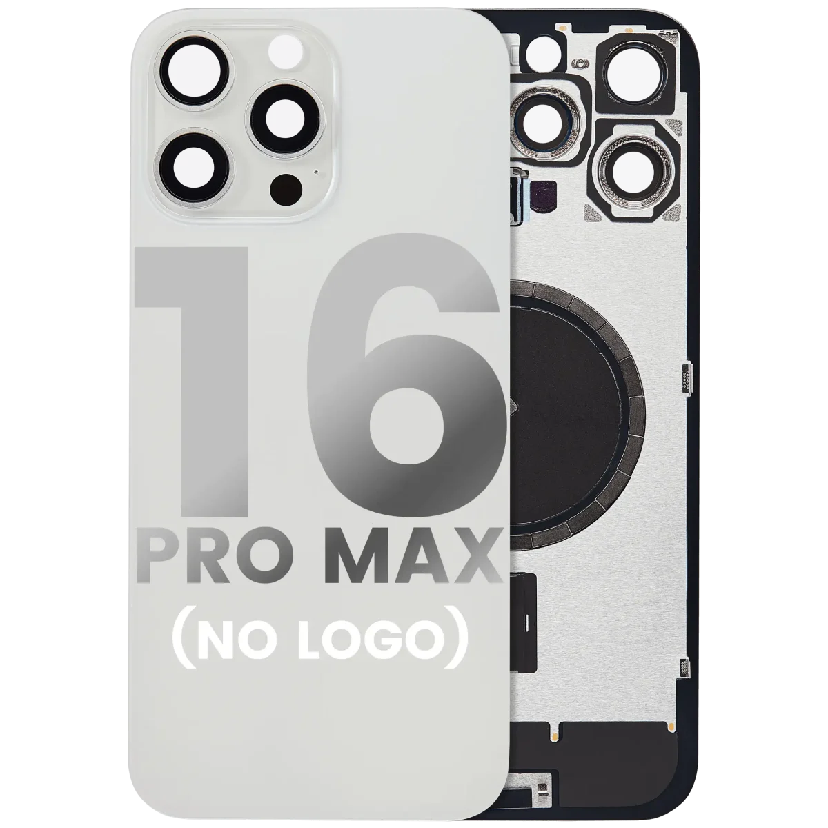 Iphone 16 Pro Max ile Uyumlu Arka Cam Çelik Plakalı MagSafe Mıknatıs Önceden Takılmış Kapak  Beyaz Titanyum