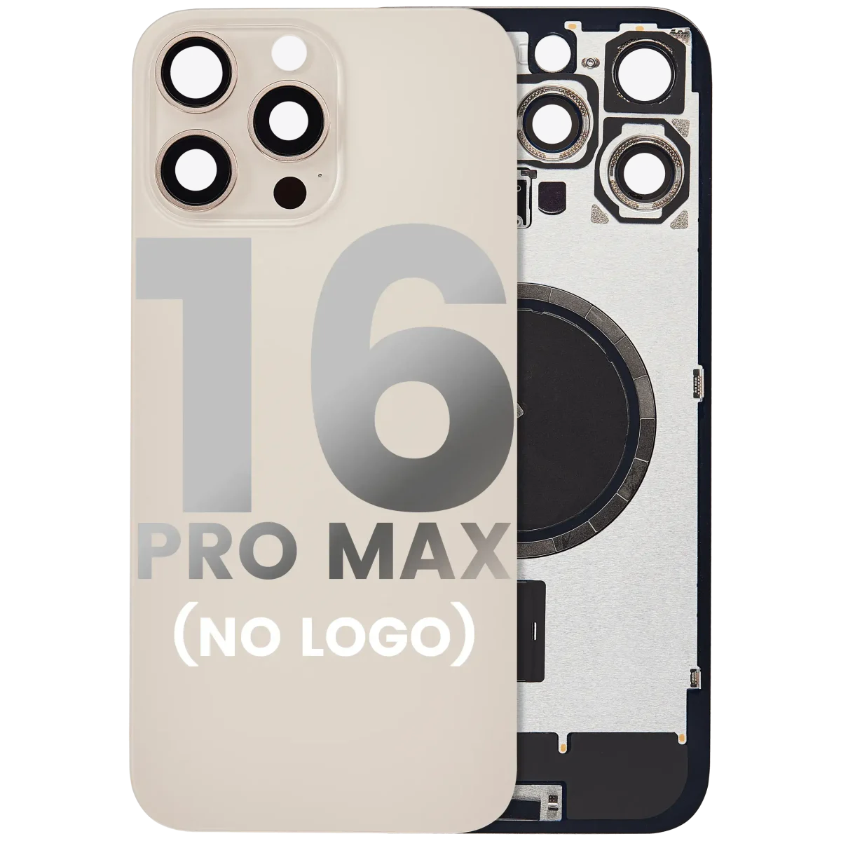 Iphone 16 Pro Max ile Uyumlu Arka Cam Çelik Plakalı MagSafe Mıknatıs Önceden Takılmış Kapak  Çöl Titanyumu