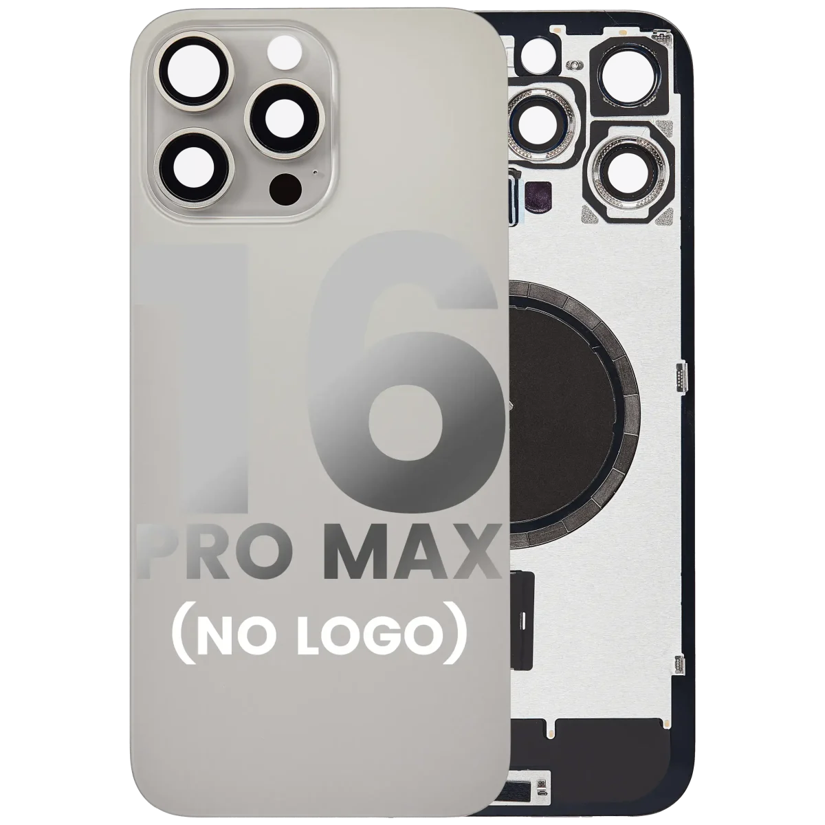 Iphone 16 Pro Max ile Uyumlu Arka Cam Çelik Plakalı MagSafe Mıknatıs Önceden Takılmış Kapak  Doğal Titanyum