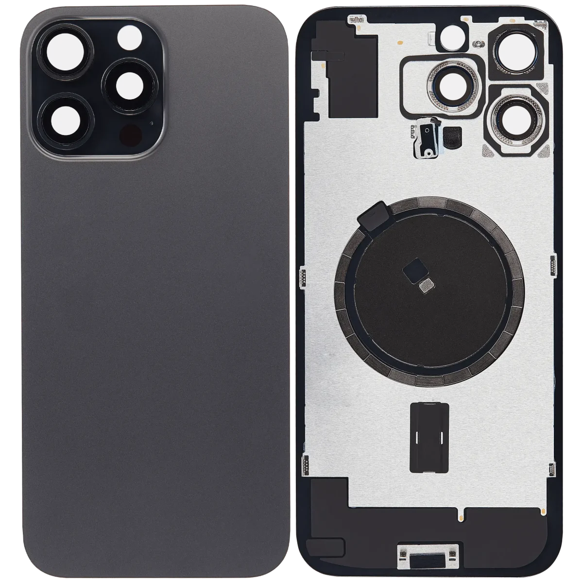 Iphone 16 Pro Max ile Uyumlu Arka Cam Çelik Plakalı MagSafe Mıknatıs Önceden Takılmış Kapak  Siyah Titanyum - Görsel 2