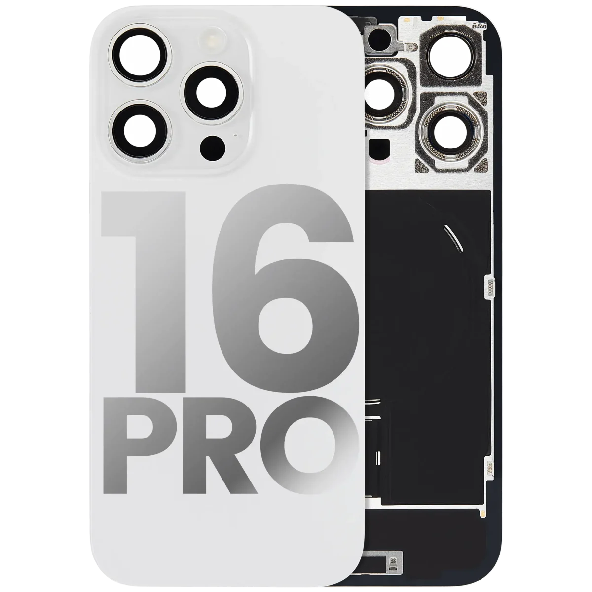 Iphone 16 Pro ile Uyumlu Arka Cam Çelik Plakalı Kablosuz NFC Şarj MagSafe Mıknatıs ve El Feneri Esnek ile Uyumlu Full  Beyaz Titanyum